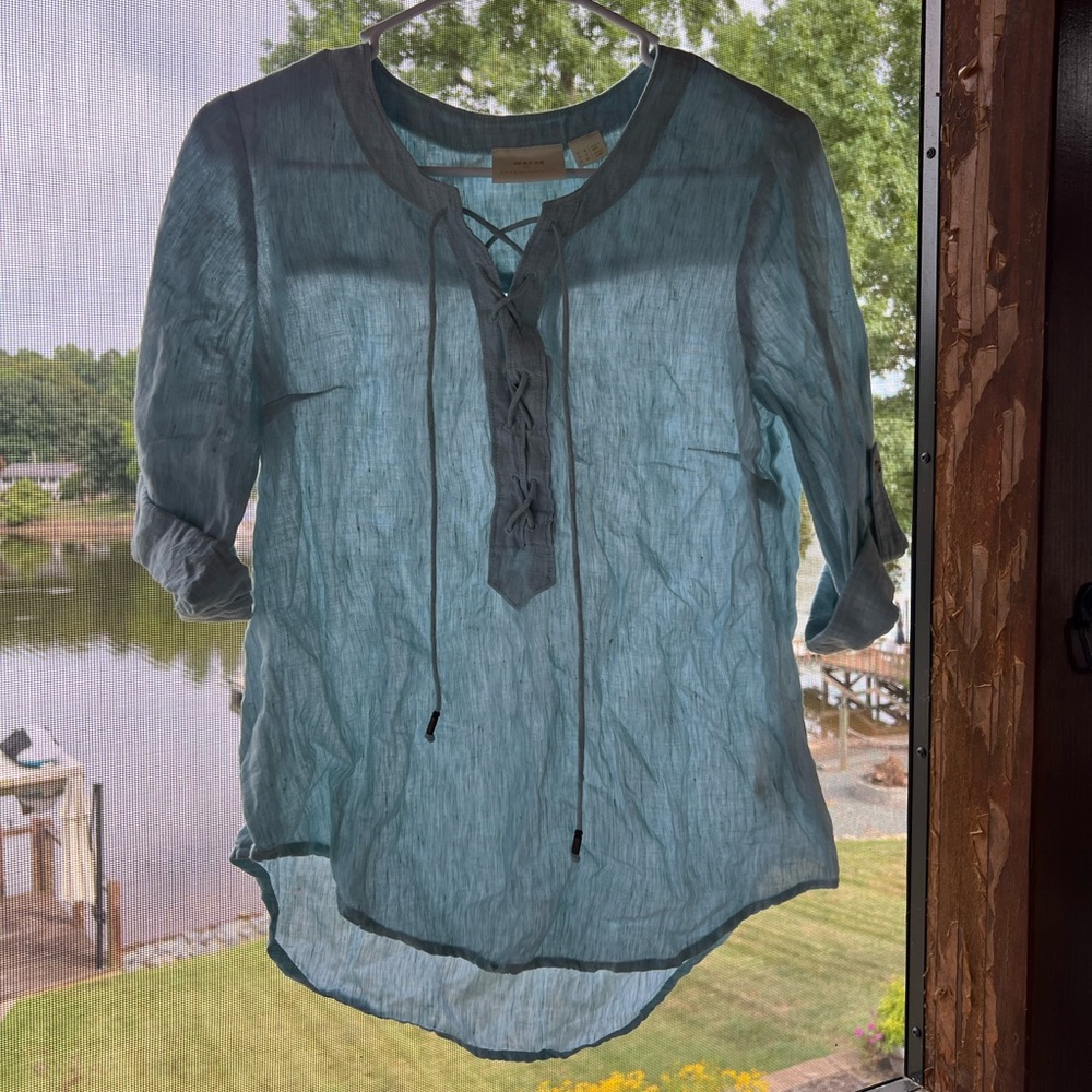 Anthropologie Teal Lace-Up Tunic